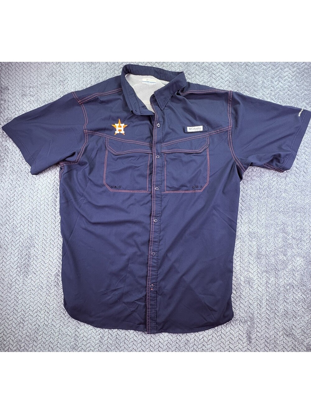 Houston Astros Columbia PFG Shirt Mens XL Blue Short Sleeve Button Down Fishing